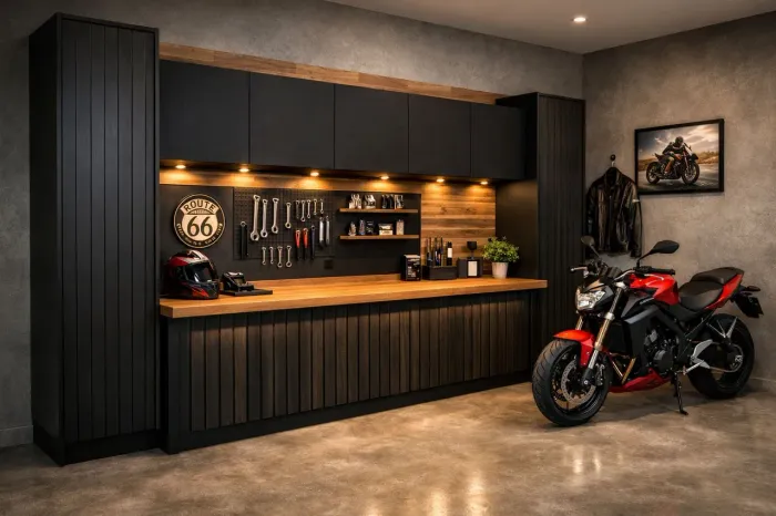 Projeto de Oficina Premium Sob Medida | Bancada + Painel Personalizado Alto Padrão