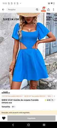 Vestido azul com recorte