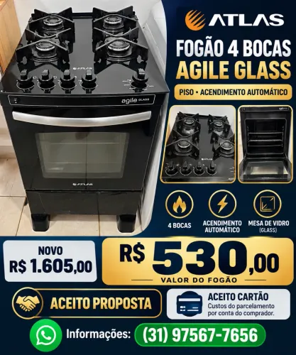 Fogão Atlas 4 bocas Agile Glass