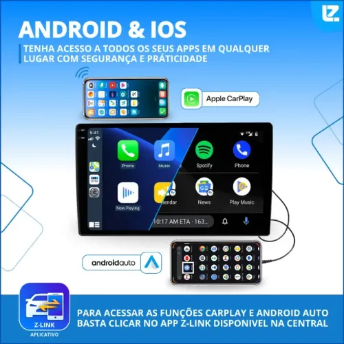 Tela Som Central Multimídia 9'' 2Din Polegadas Android 32g + 2g RAM Android Auto Carplay