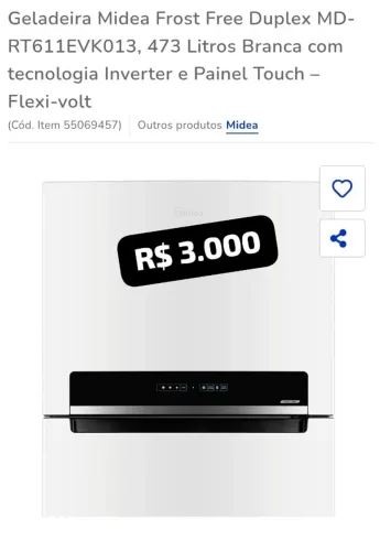 Geladeira branca 473L midea