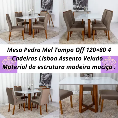 Mesa Tampo Off 120×80 4 Cadeiras Lisboa Assento Veludo RF
