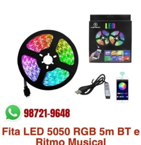 led fita rgb com bluetooth 5050 5 metro controle pelo celular 