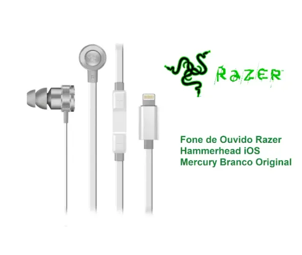 Fone de Ouvido Razer Hammerhead lightning iphone, Mercury Branco Original Lacrado