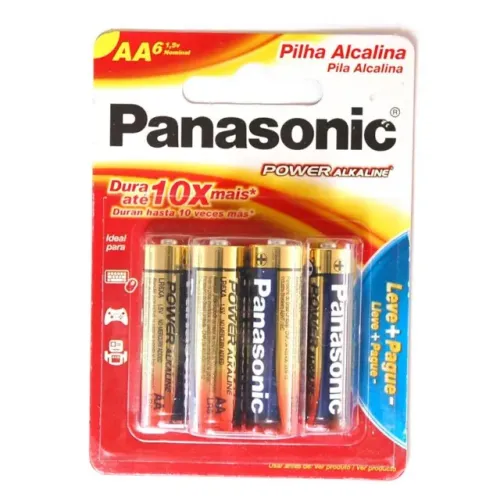 Kit Cartela 6 Pilha AA Pequena LR6 Alcalina Panasonic