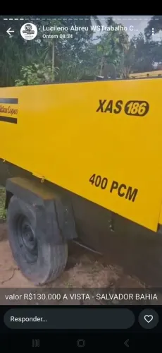 Compressor de ar a diesel 400 pcm 7 kg bar a diesel atlas copco