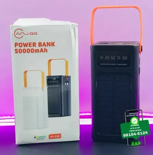 Carregador Portatil Power Bank 50mAH com Carregamento Solar - Entrega das 9 até 22hrs