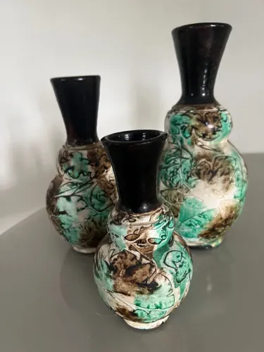 Conjunto de 3 Vasos Decorativos Artesanais