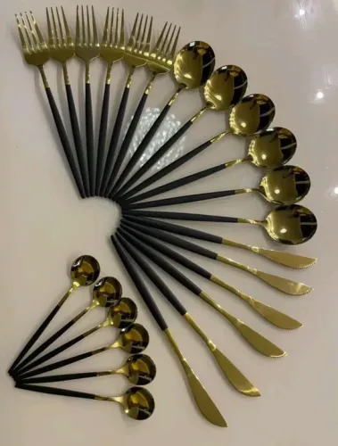 Jogo de Talheres Dourado - preto 24 Peças