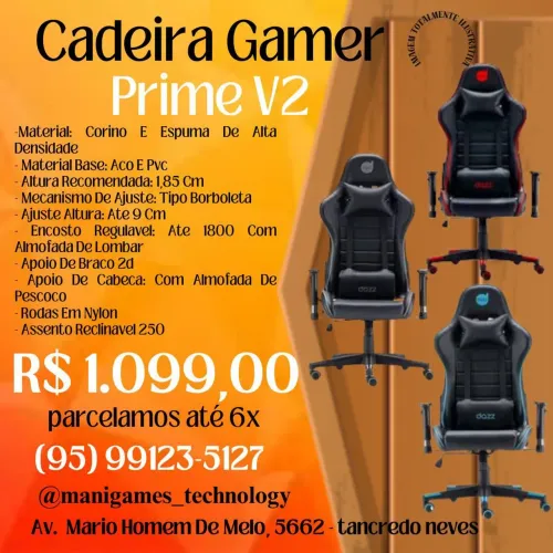 Cadeira Gamer Prime V2 - Conforto e Estilo para Jogar!