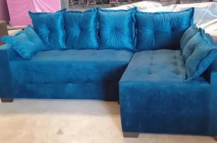Sofá de Canto Azul Turquesa, Frete grátis 