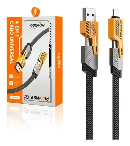 Cabo Turbo Universal 4 Em 1 Oberon 65w Carregamento Turbo 1m