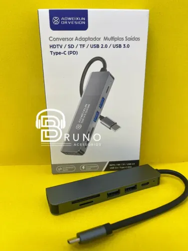 Adaptador Multiportas Type-C para Celular - HDTV, SD, TF, USB 2.0 e 3.0
