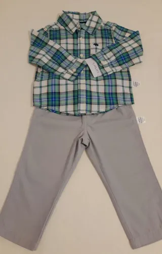 Conjunto Carter's Camisa Xadrez e Calça Cinza