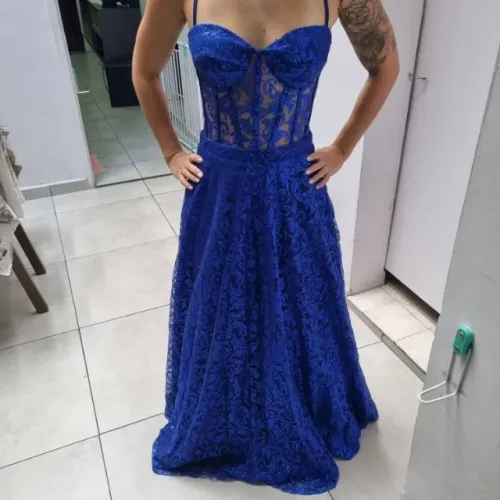 Vestido de festa Azul Royal com brilho