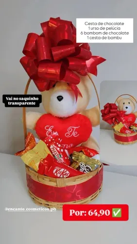 Cesta de chocolate com pelúcia 