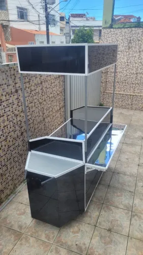 CARRINHO PARA LANCHES EM FERRO E ACM COM BALCÃO INOX + CHAPA 80CM E MOLHEIRA