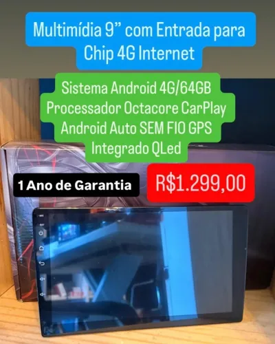 Multimidia 9 Sistema Android 4Gb-64Gb Octacore Entrada p Chip 4G  Carplay Sem Fio Gps
