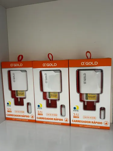Carregador para iPhone tipo Lightning completo marca gold com carregamento rápido