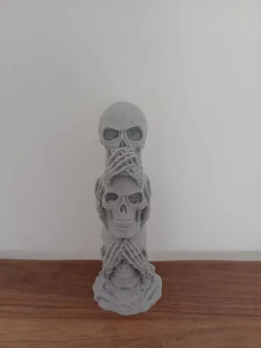 Estatueta Escultura 3d Caveiras Cego Surdo Mudo Decoração Halloween