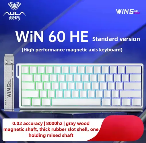 Teclado Aula Win 60 He Gamer Magnético Com Fio RGB 8000Hz Para Jogos 60 Teclas Branco