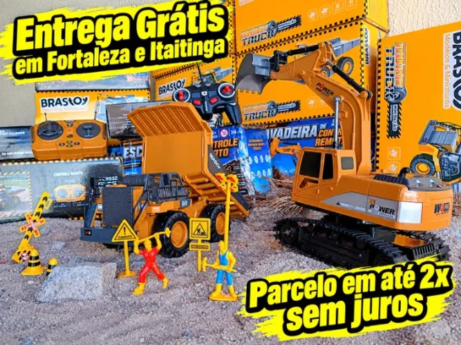 Kit Construção - Carrinhos de Controle Remoto - Caminhão Caçamba + Escavadeira