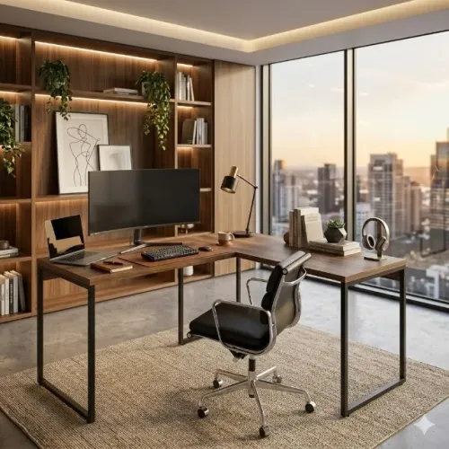 Mesa L industrial 1,50x1,50 corporativa luxuosa para seu escritório