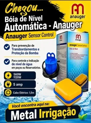Boia de Nível Elétrica Anauger 15Amp 1.5m para Poços e Caixa d'Água