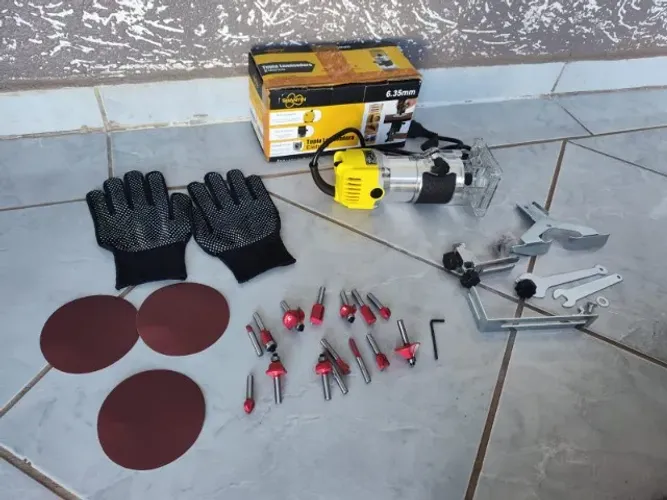 Kit Tupia Manual Laminadora 800W 30000 RPM 6mm 1/4 Com Jogo de Fresas 15 Peças