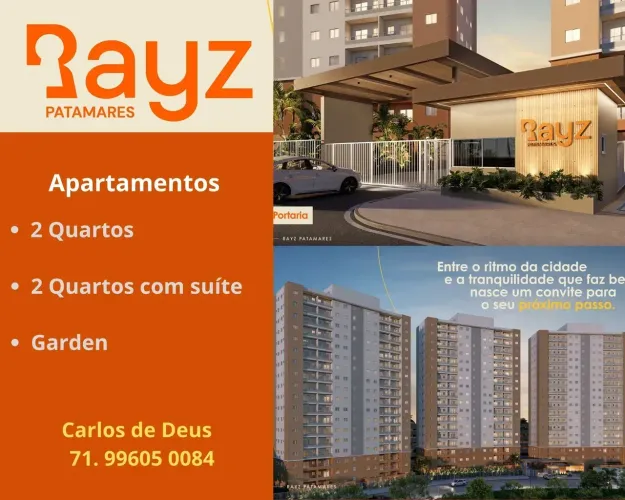 Rayz Patamares, excelente 2 Quartos, 40 m², 01 vaga, Infraestrutura, próximo Paralela