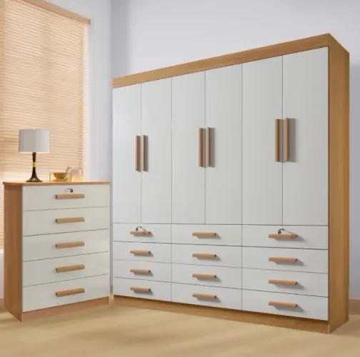 Conjunto Roupeiro Premium Ultra 6 Portas com Cômoda Master
