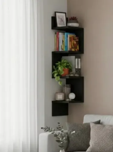 Prateleira De Canto Reto Branca Mdf ou Mdp Estante Multiuso Livros Nicho Preto Casa