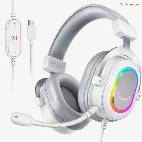 Headset Gamer com Fio FIFINE H6 USB 7.1 Surround RGB + Microfone PC/PS5, Branco
