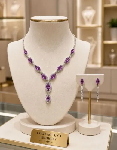 Conjunto luxo zircônia Fúcsia - Prata