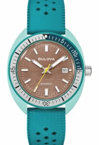 Relógio Bulova Snorkel 98B446 - Cerâmica/Silicone Verde 41mm Quartz 2025 Novo na Caixa