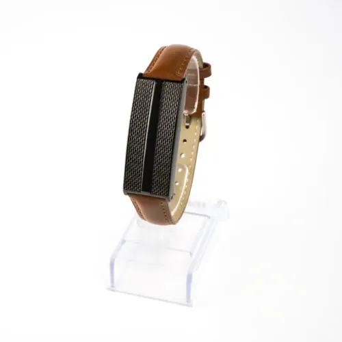 Bracelete Prata G em Couro Marrom