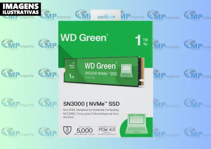 Loja MP Imports: SSD WD Green SN3000, 1TB, M.2 2280, PCIe NVMe, Leitura 5000MB/s