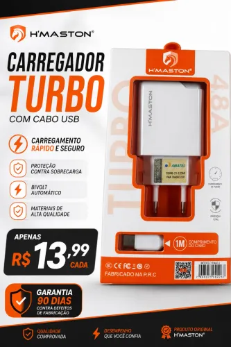 CARREGADOR TURBO H?MASTON 4.8A COM CABO USB 