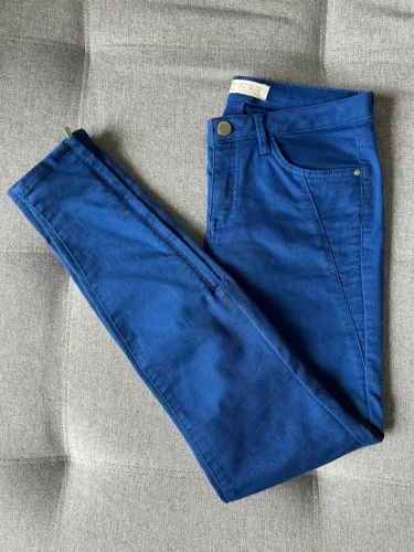 Calça Zara Skinny Azul Royal com Zíper na Barra