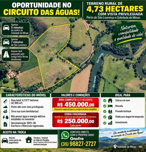 Oportunidade no Circuito das Águas! Terreno Rural de 4,7 Hectares com Vista Privilegiada