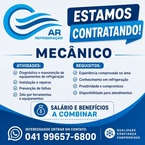 Estamos contratando mecânico de refrigeração