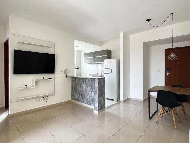 Apartamento mobiliado com varanda integrada para locação