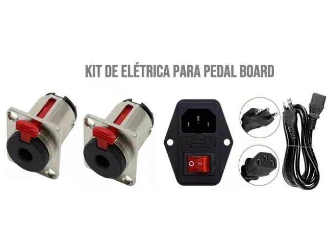 Kit Elétrica para Pedalboard Tomada + P10 Fêmea Painel Cabo Kit 4 Itens