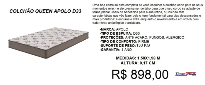 Colchão queen apolo espuma d33 - entrega gratuita!