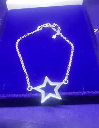 Pulseira Elos Português Com Estrela Prata 925 Peso 2.76 Gramas Pulseira 20 Cm x 2 mm Estre