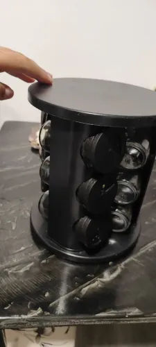 Porta-Temperos/Condimentos Giratório 360° Preto com 12 potes.