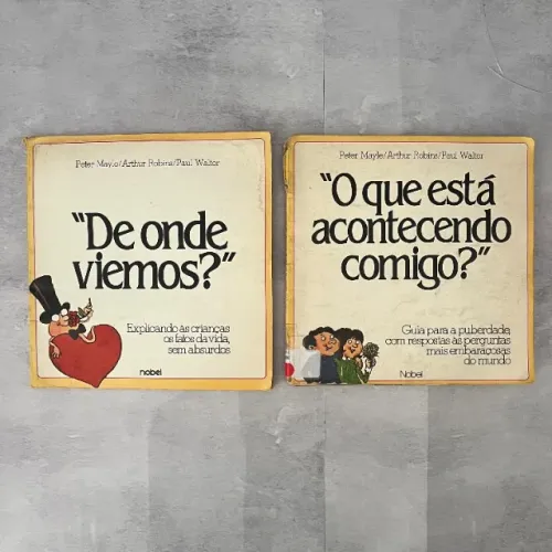 Livros Vintage "De onde viemos?" e "O que está acontecendo comigo?" Anos 70 Raros Nobel