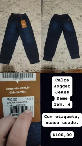 Calça jogger jeans DAME Tam. 4 anos