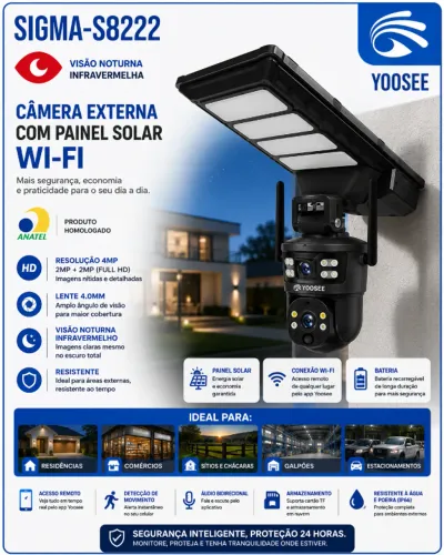 Câmera de Segurança Solar Wi-Fi Sigma S8222 Prova d'Água para Área Externa