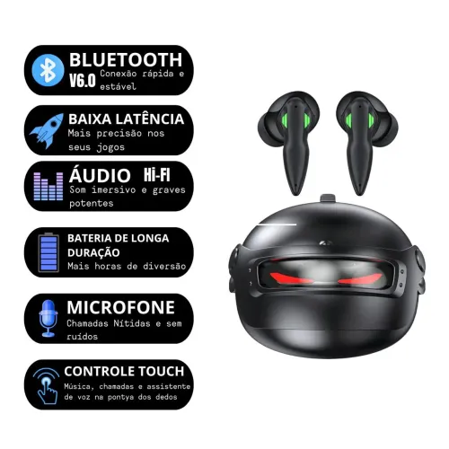 Fone de ouvido bluetooth 6.0 gamer sem fio wi-fi preto